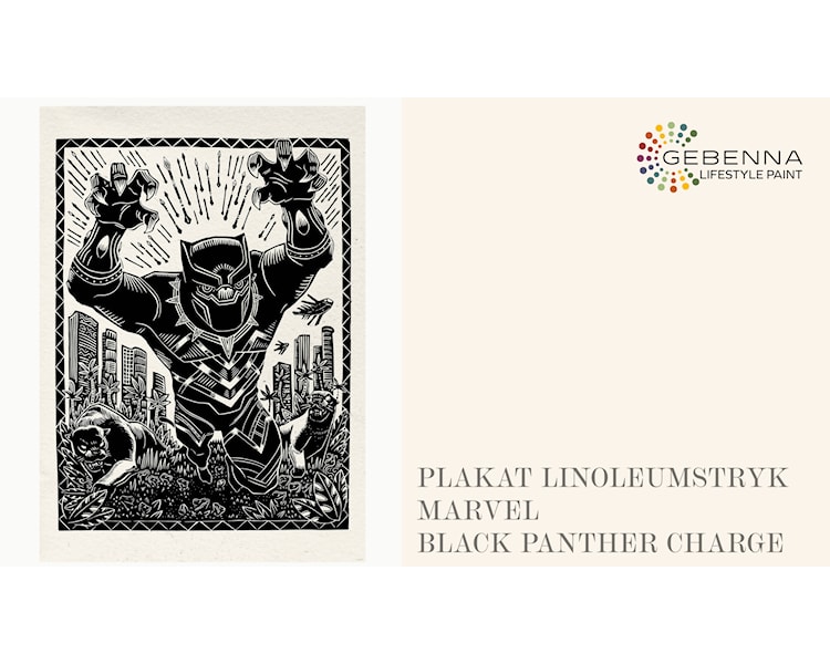 Plakat Linoleumstryk Marvel Black Panther Charge